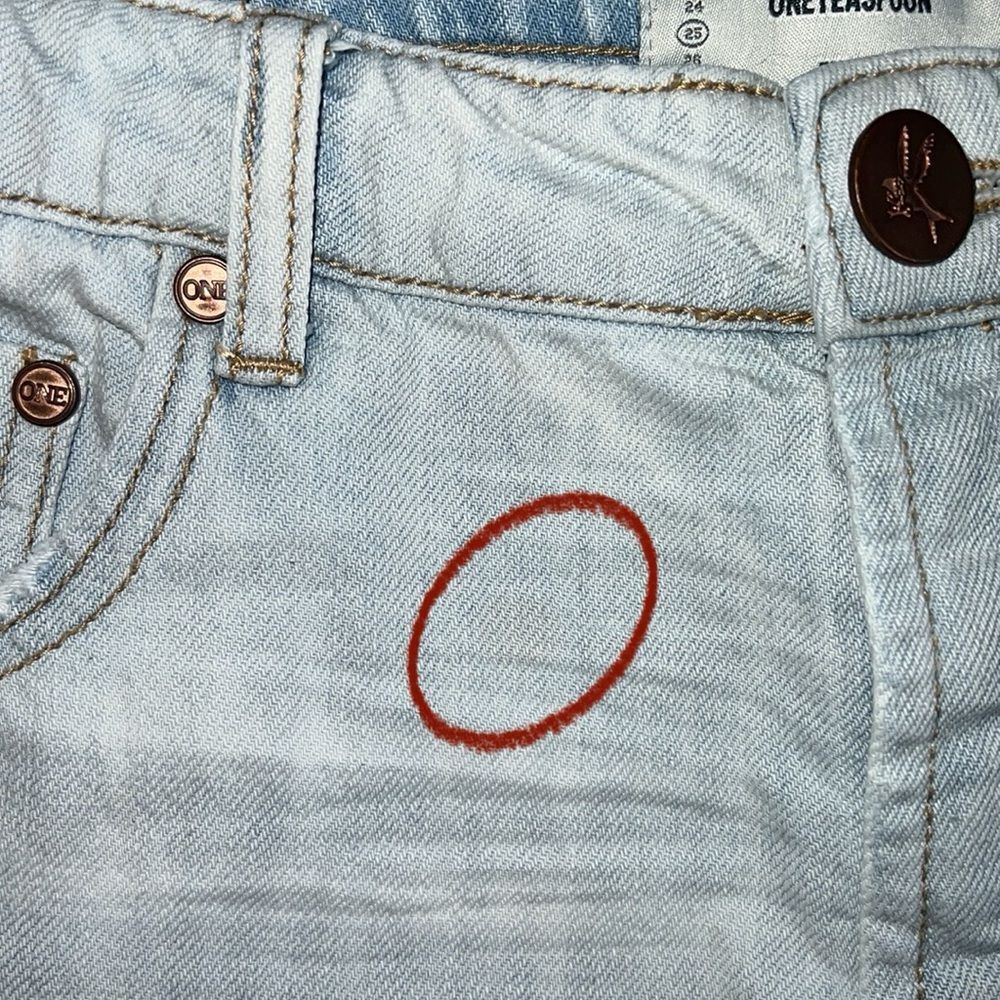 ONE TEASPOON Stevies Shorts Size 25 Long Length Light Blue Distressed Retro 90s - Picture 12 of 12